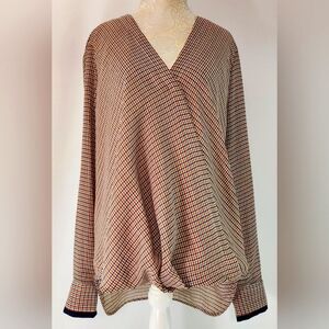 DKNY v-neck Houndstooth pattern asymmetrical blouse